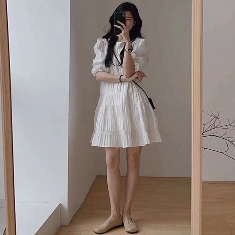 흰색원피스 여성 여름 원피스 하얀색 휴가 세련된 반팔 화이트 S - 상세 이미지 5