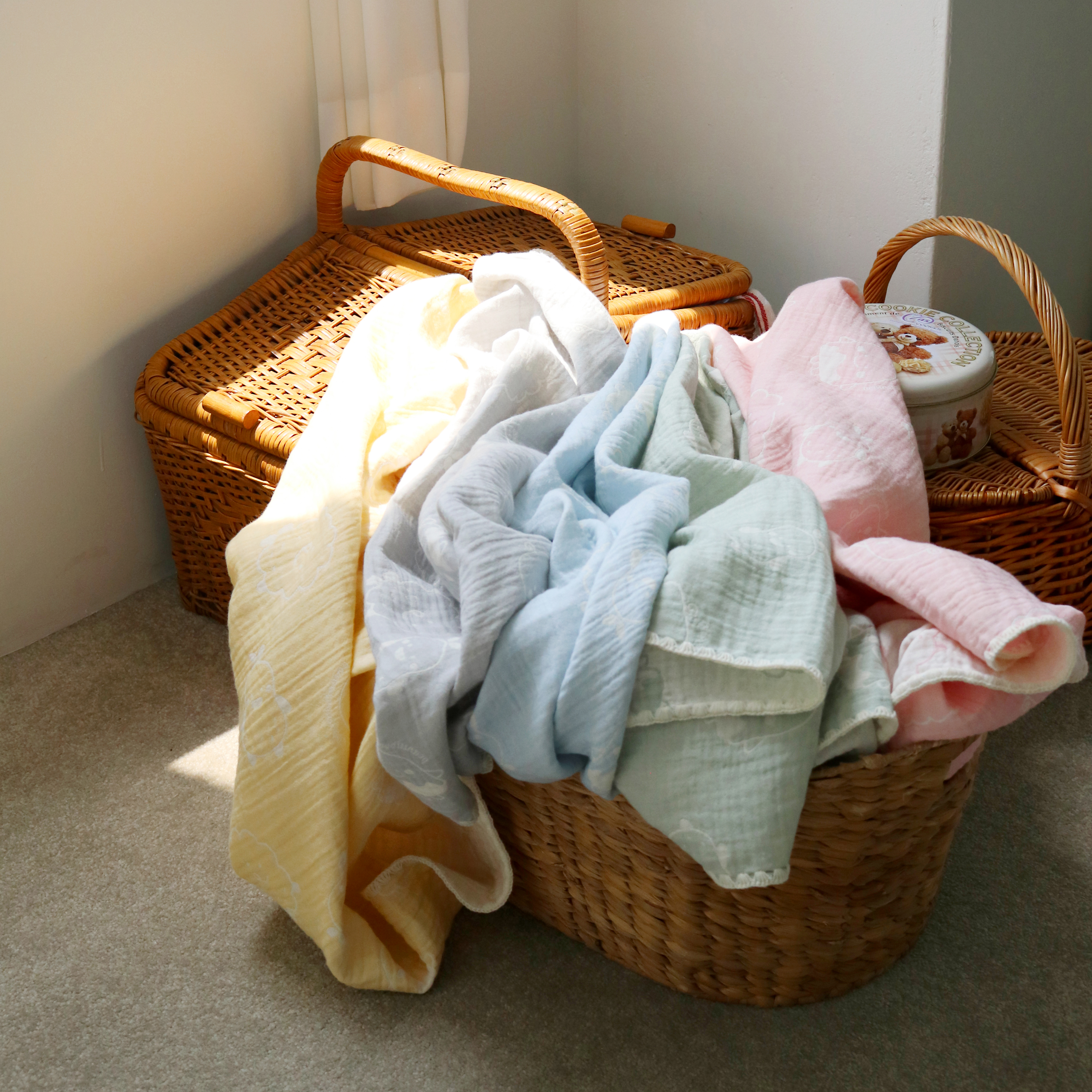 피넛버터젤리 캐릭터 모달 아기 거즈 블랭킷 애착이불 낮잠이불 유모차 유아 담요 M