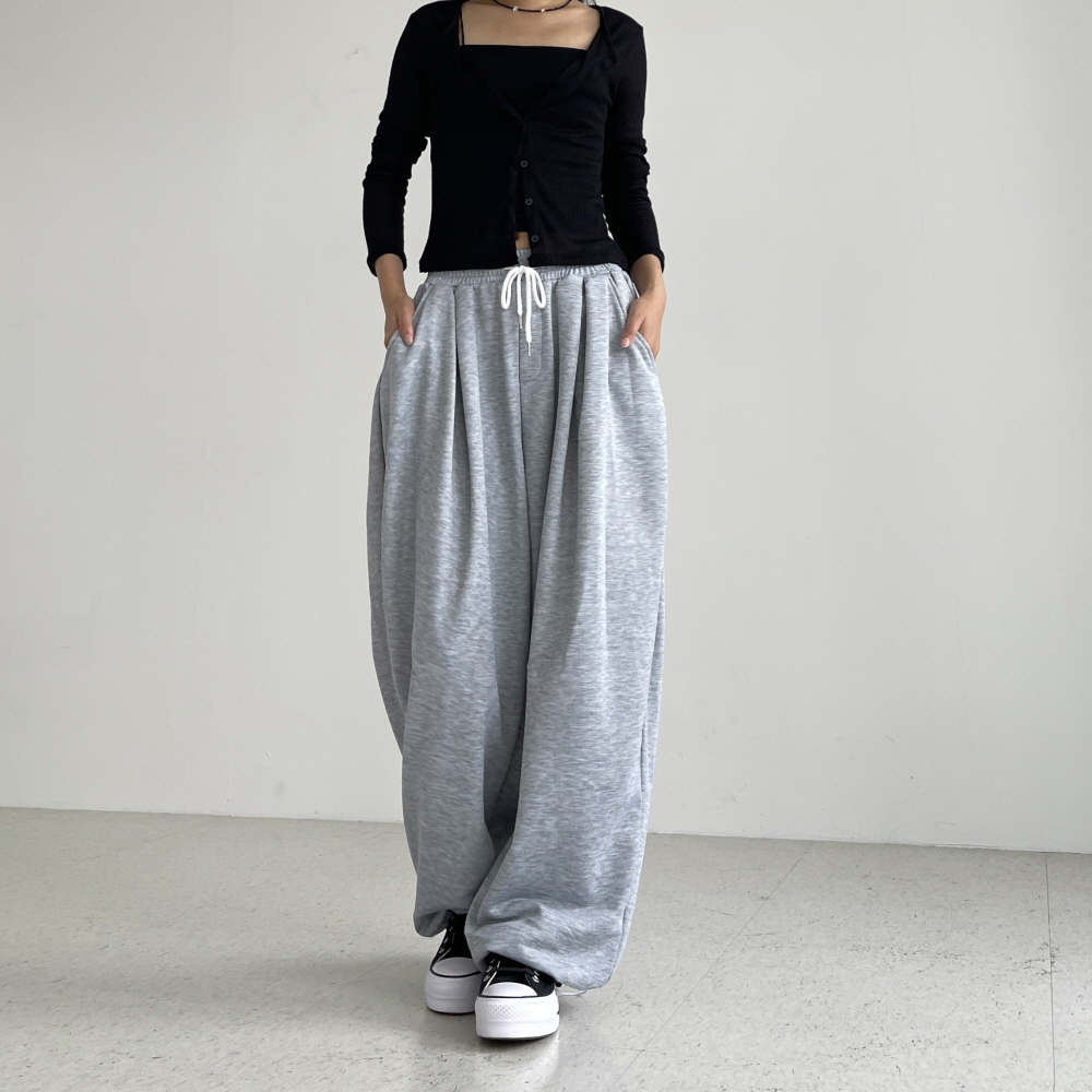 핀턱와이드팬츠 여성 밴딩 스트링 조거 봄 가을 벌룬핏 통바지 핀턱플로우밴딩팬츠 - 상세 이미지 4