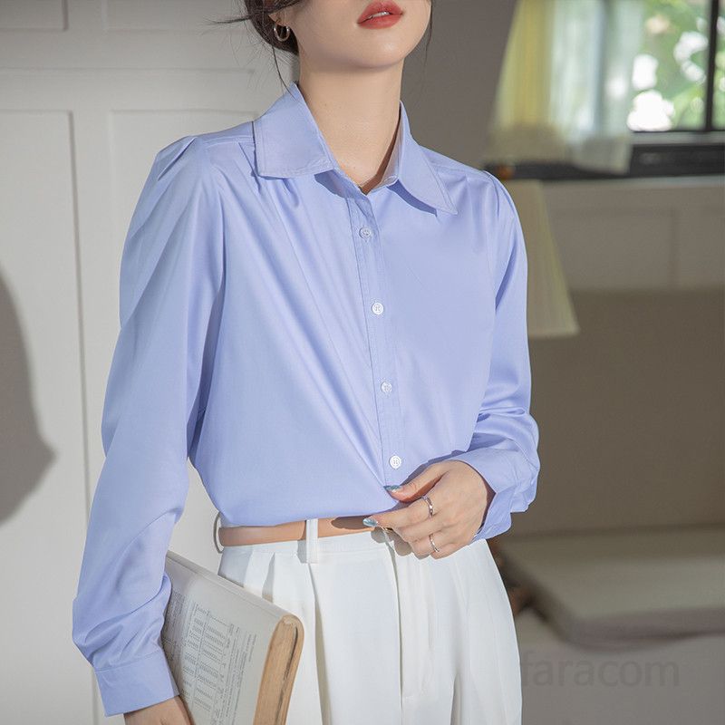 여성용 흰색 긴팔 셔츠 가을 코디용 베이직 스타일 루즈핏 블라우스 데일리 룩 통근용 편안한 착용감 트렌디한 디자인 - 상세 이미지 2