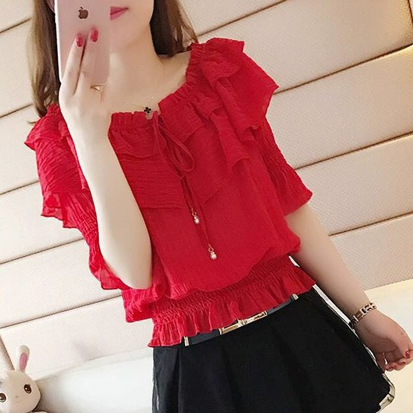 여성 라인 댄스복 연습복 티셔츠 반팔 방송 레드 M - 상품 이미지