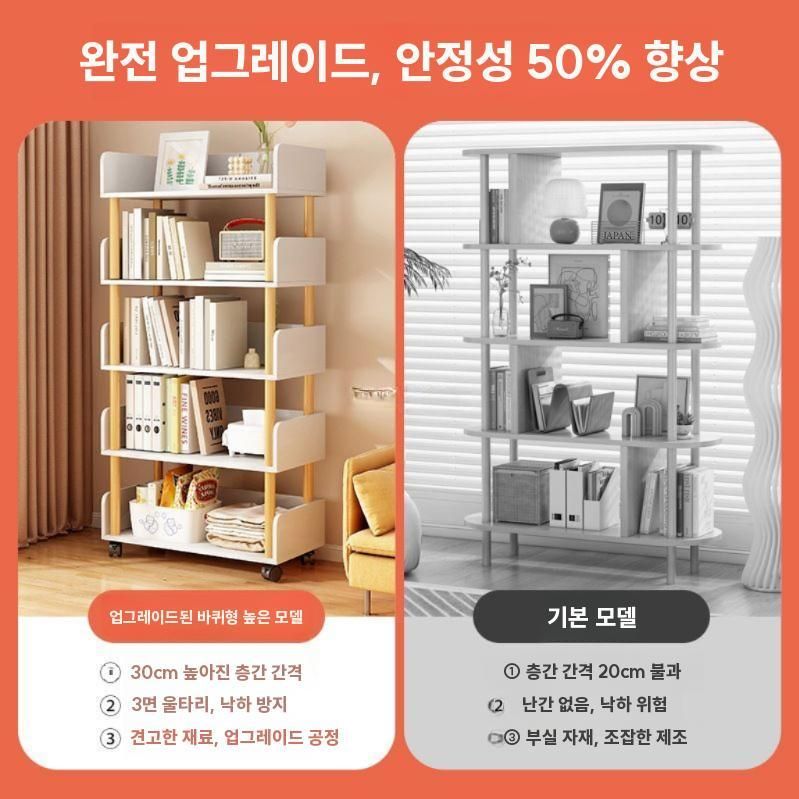 이동식책장 원목 책꽂이 바퀴달린 수납장 서재 북카트 A / 호두 3단 60x20x80cm 30cm - 상세 이미지 3