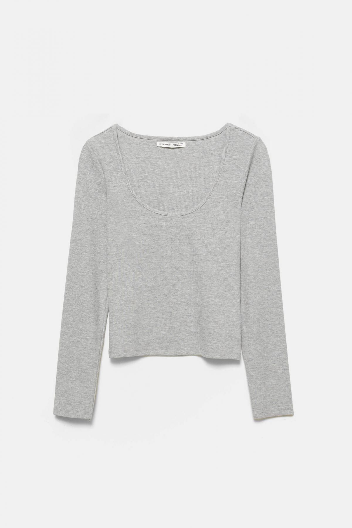 풀앤베어 슬림핏 골지 라운드넥 긴팔 티셔츠 7152/302 MEDIUM MARL - 상품 이미지