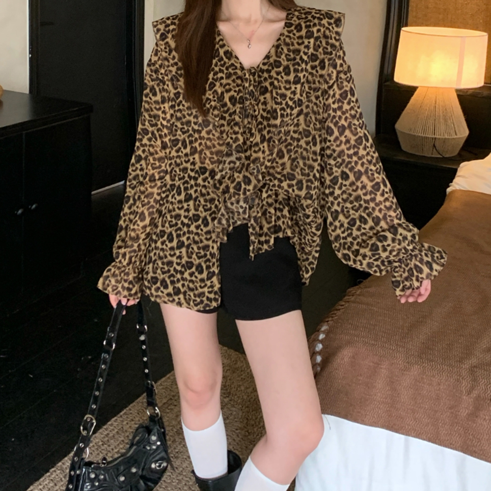 호피블라우스 보헤미안 러플 레이어드 가을 블라우스 이미지 7