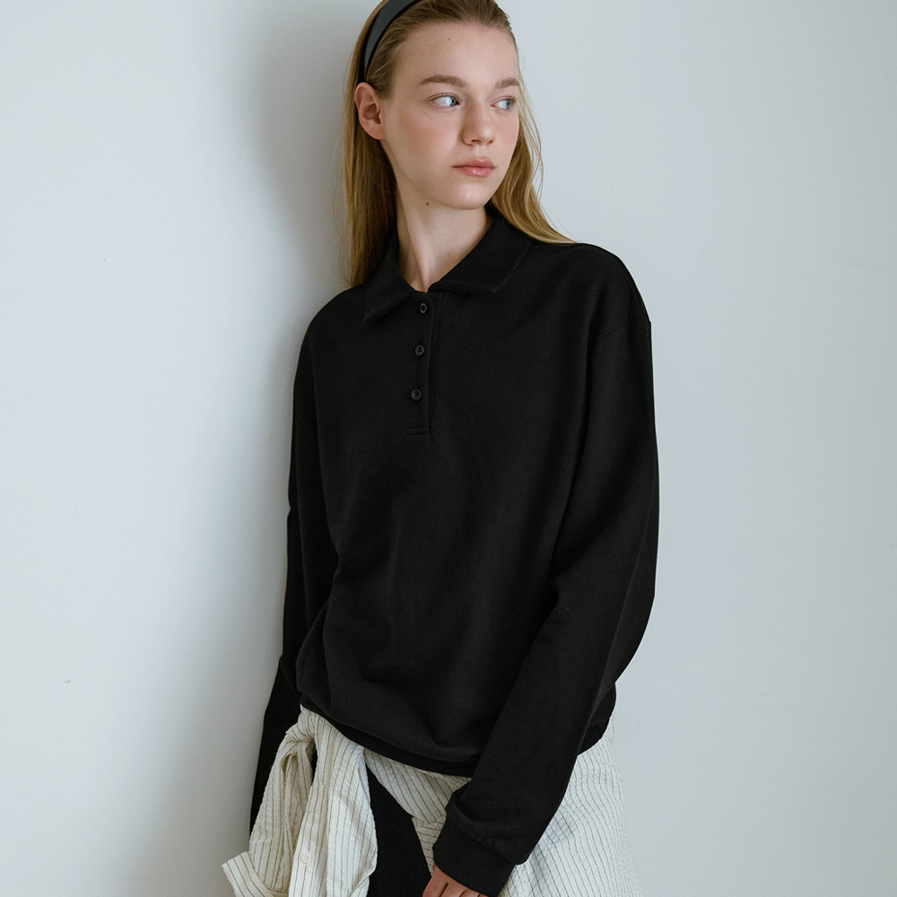 [블루브릭] Collar sweat shirt (black) - 상품 이미지