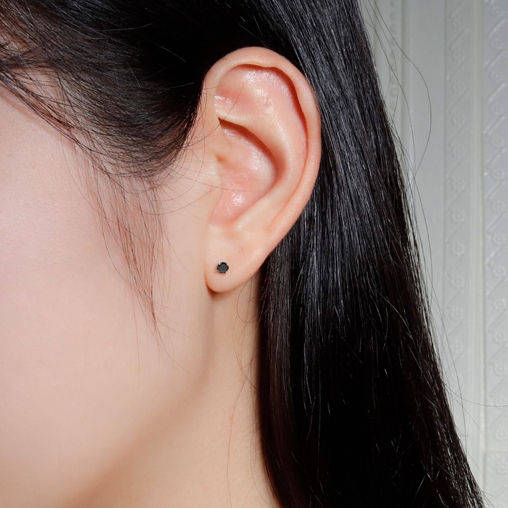 1부 피어싱 블랙 모이사나이트 랩 천연 4프롱 귓바퀴 귓볼 이너컨츠 귀걸이 14K 18K - 상세 이미지 4