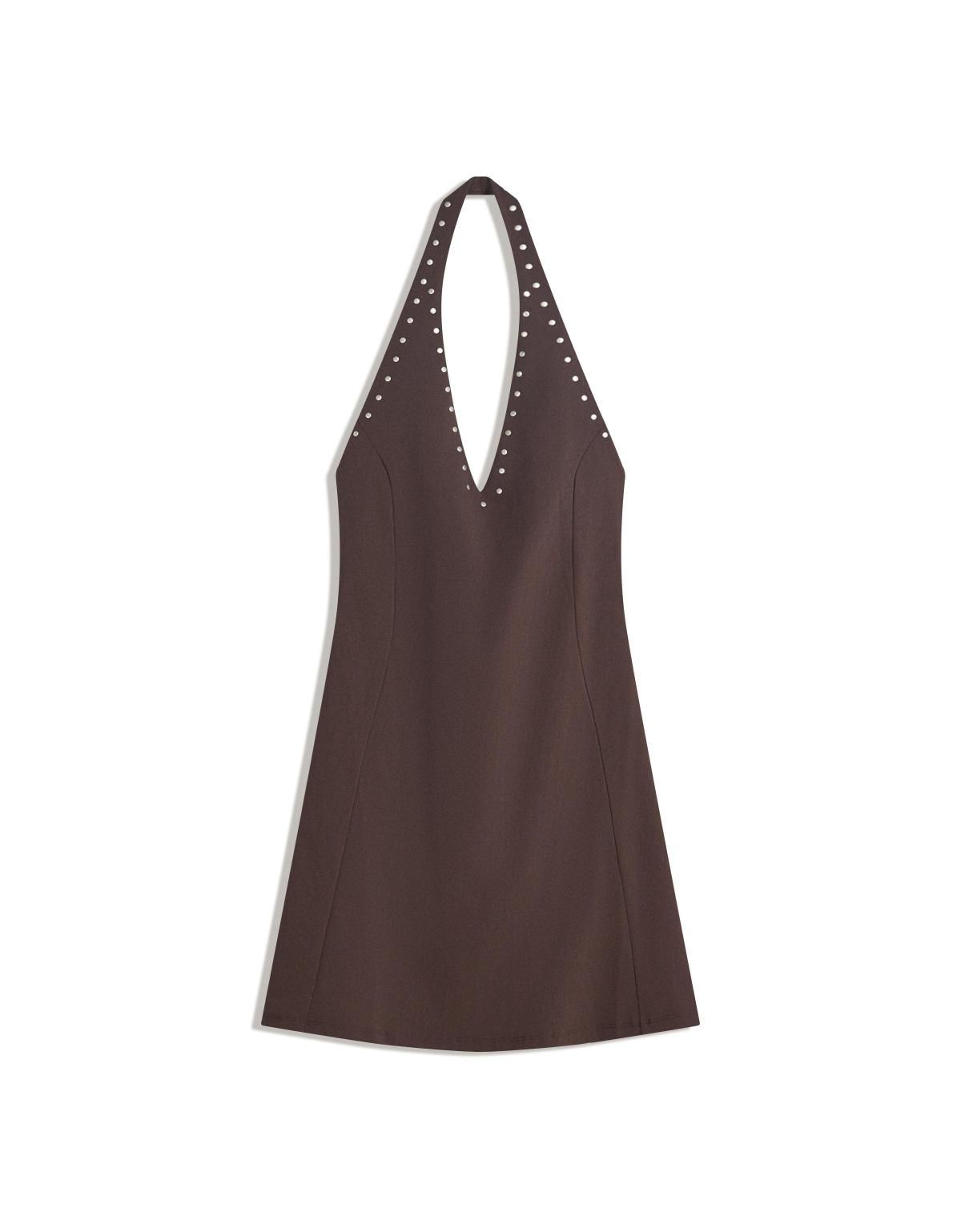 버쉬카 스터드 장식 홀터넥 미니 원피스 5639/187 BROWN - 상품 이미지