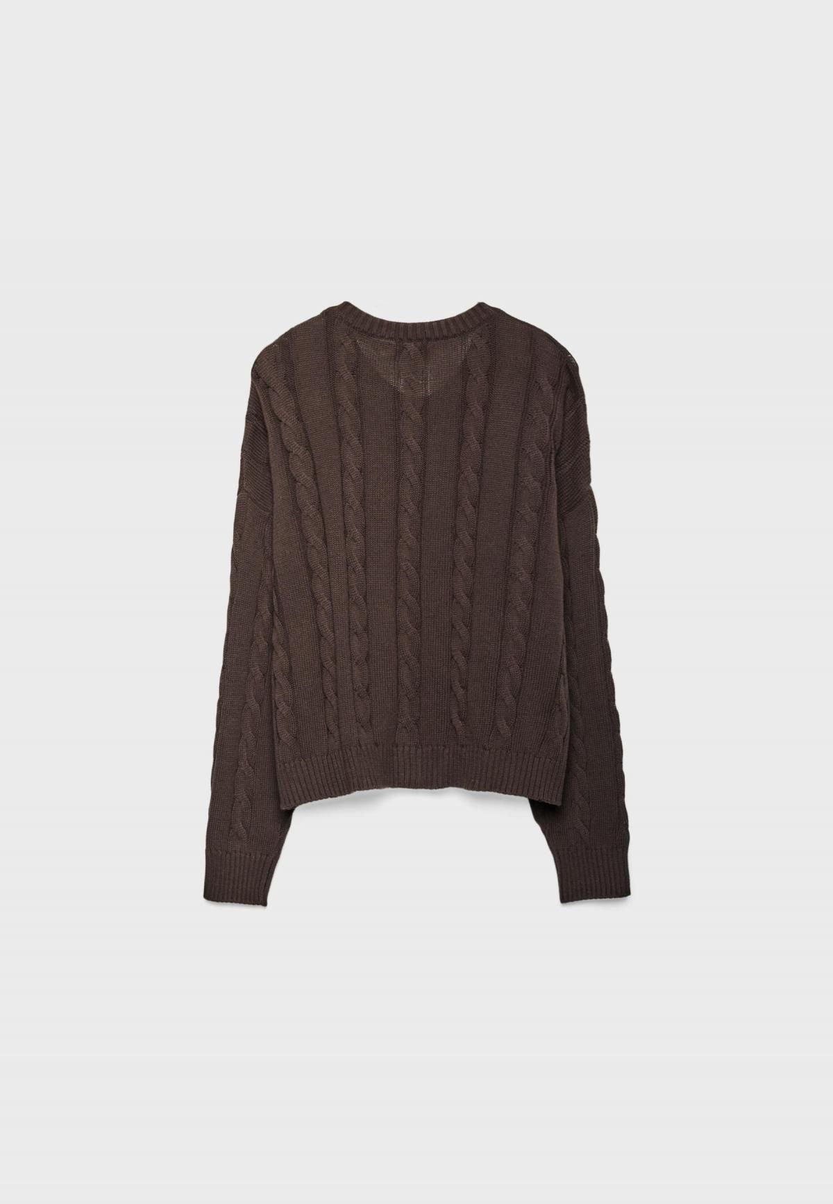 스트라디바리우스 클래식 버튼 라운드넥 케이블 니트 가디건 8536/680 BROWN - 상세 이미지 2