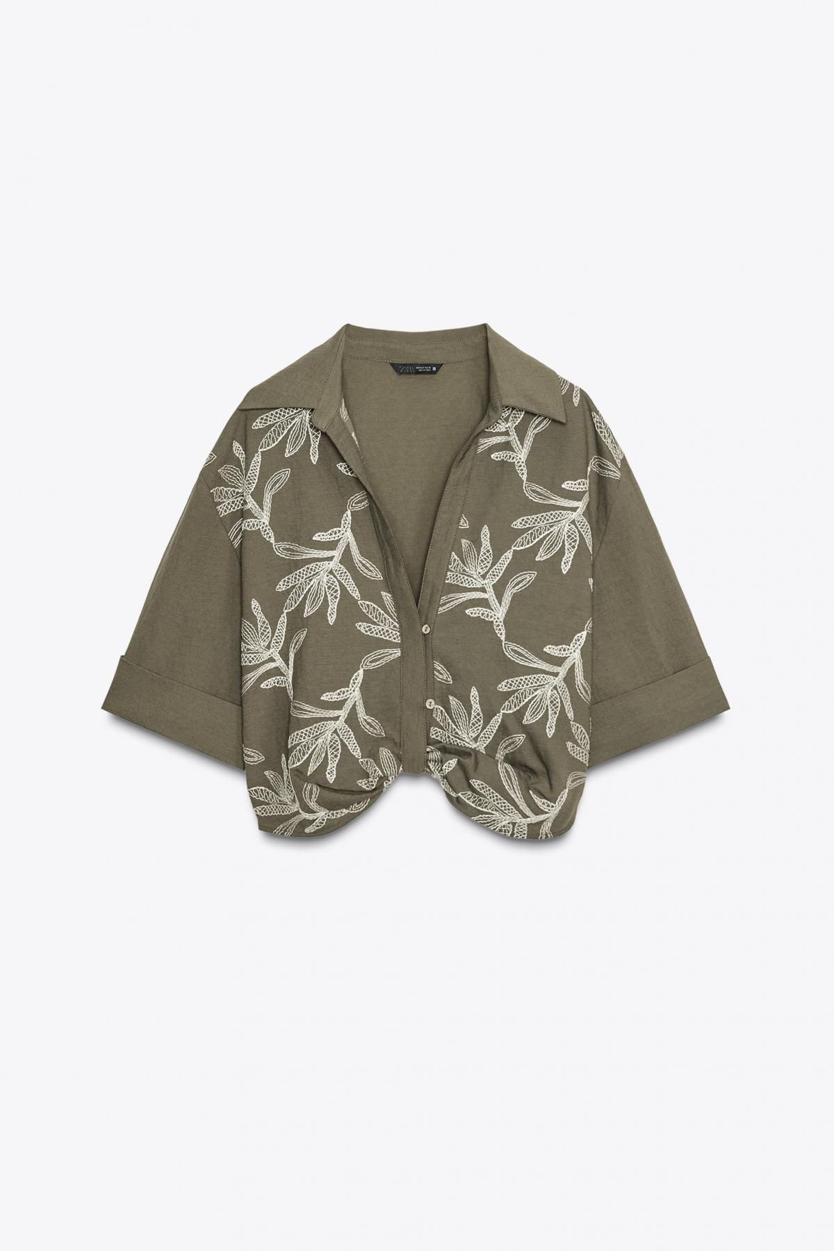 자라 자수 릴렉스핏 반팔 셔츠 3564/156 KHAKI - 메인 이미지