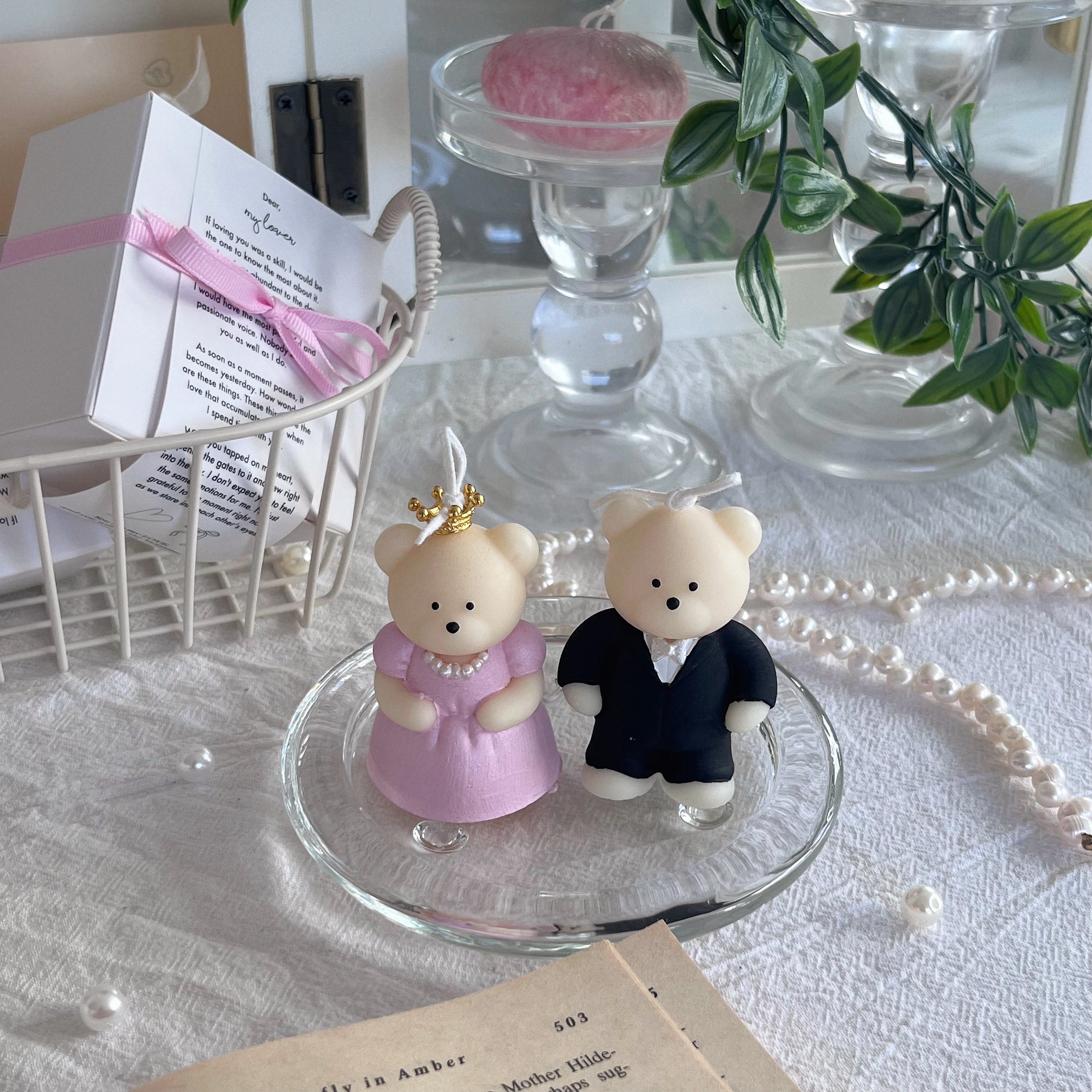 웨딩베어캔들 프로포즈 웨딩촬영 커스텀제작 캔들 소품 결혼기념일 집들이선물 레이지선데이모닝