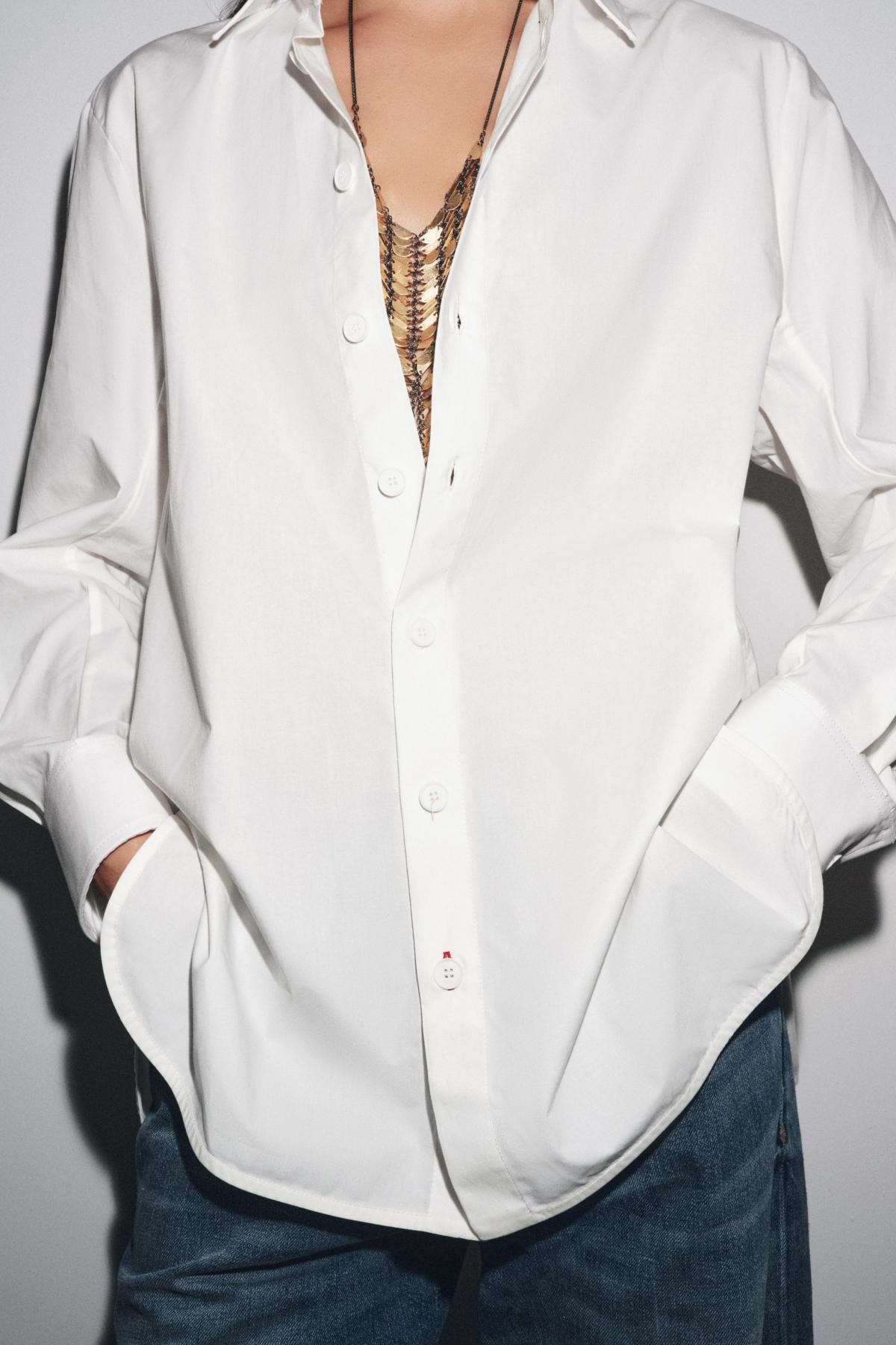 자라 포플린 오버핏 화이트 코튼 셔츠 3163/675 WHITE - 상세 이미지 5