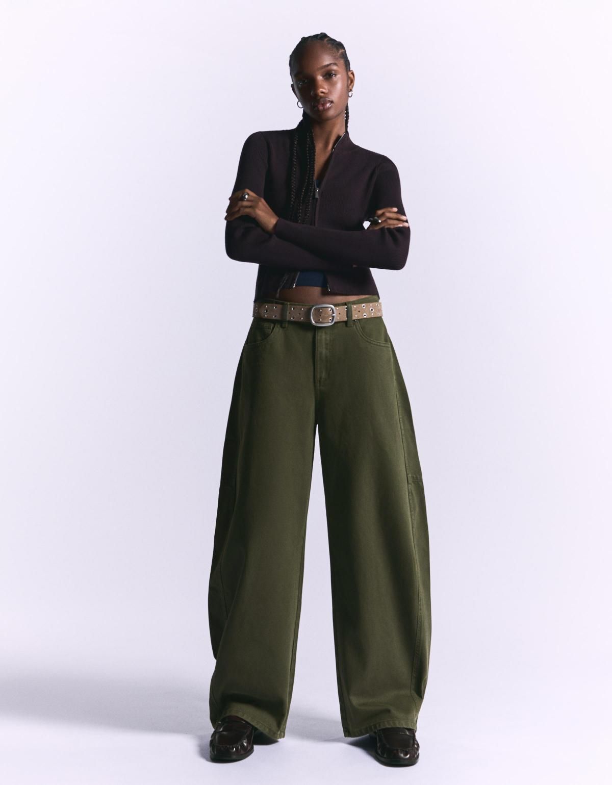 버쉬카 카키 배럴 와이드 팬츠 5092/335 KHAKI - 상세 이미지 4