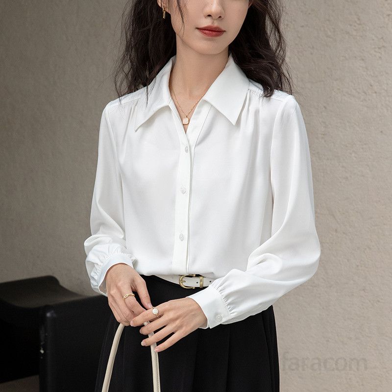 여성 여름 루즈 새틴 긴팔 블라우스 화이트 탑 데일리 셔츠 시원한 캐주얼 스타일 다양하게 활용 가능한 외출용 패션 아이템 - 상세 이미지 2