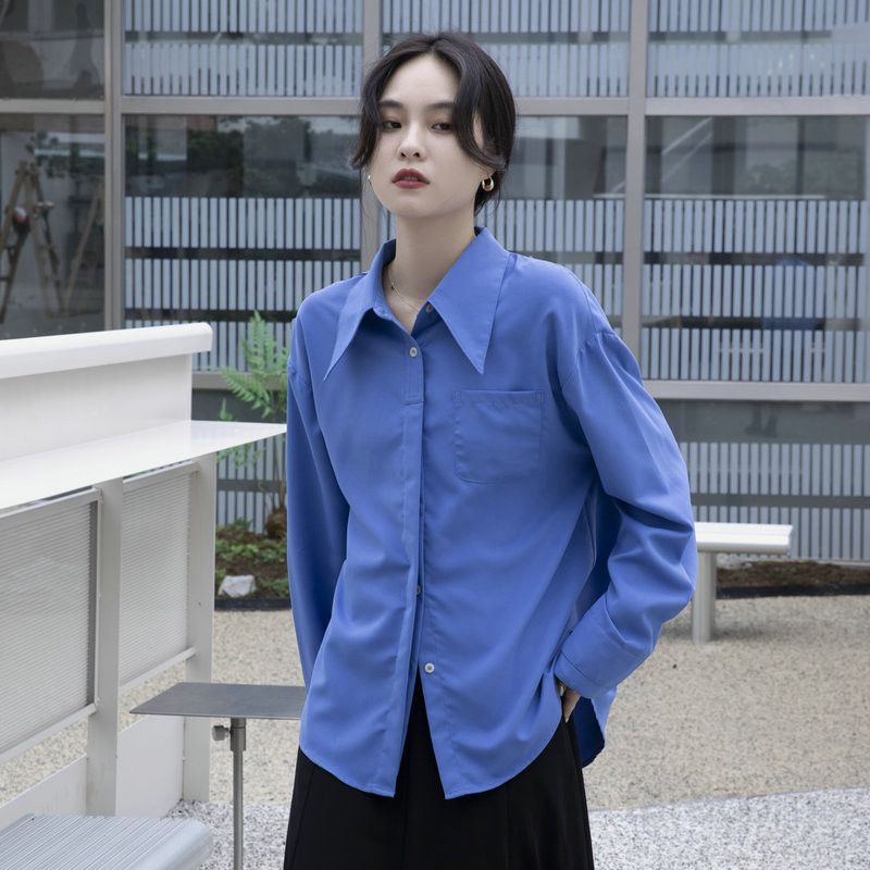 여성 루즈핏 긴팔 셔츠 구김없는 링클프리 레이어드 아우터 스타일링 데일리 캐주얼 셔츠 다양한 활용성 스트라이프 블라우스 여성의류 - 상품 이미지