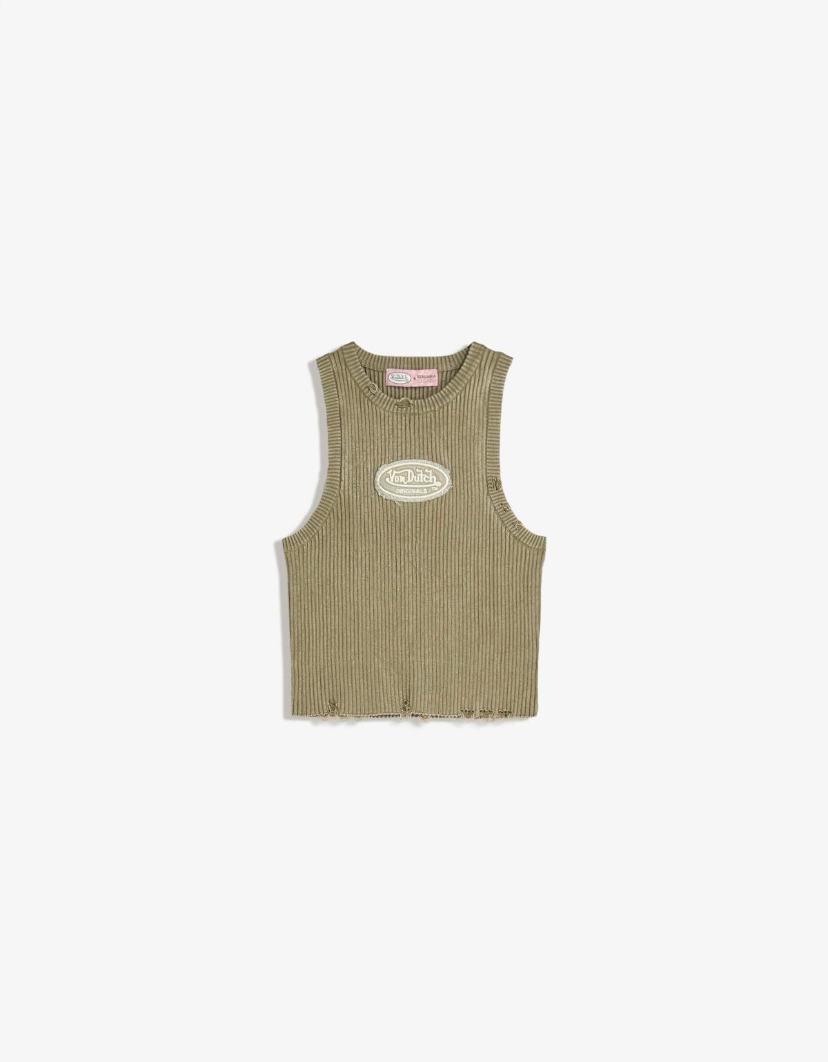 버쉬카 본더치 패치 크롭 민소매 탑 8750/210 KHAKI - 메인 이미지