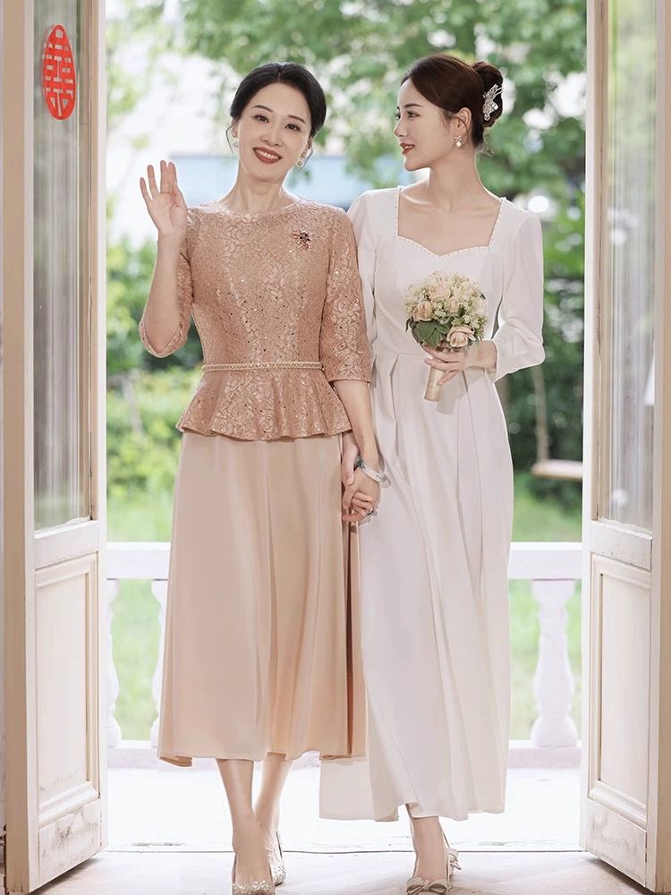 신부엄마드레스 의상 시어머니 우아한 웨딩 샴페인 젊은 샴페인색 M 추천 42.5-50.0kg - 상세 이미지 2