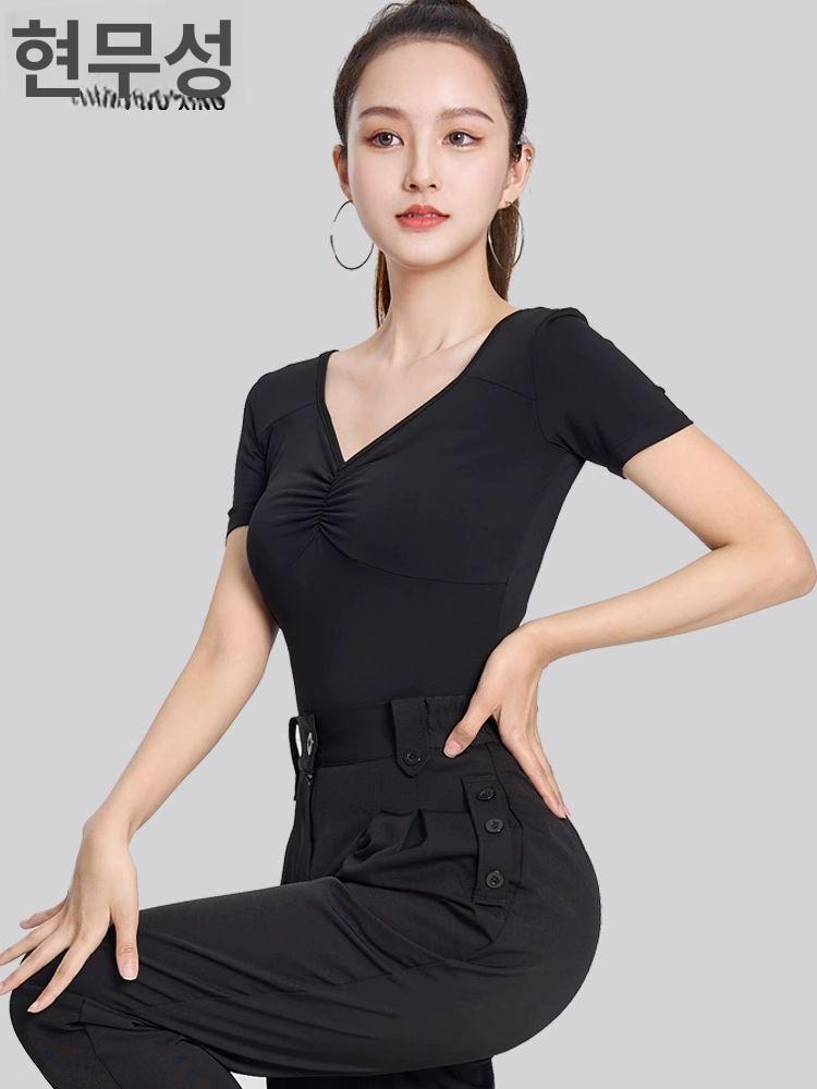 방송 사교 댄스복 스팽글 여름 공연복 라인댄스상의 블랙 M - 상세 이미지 2
