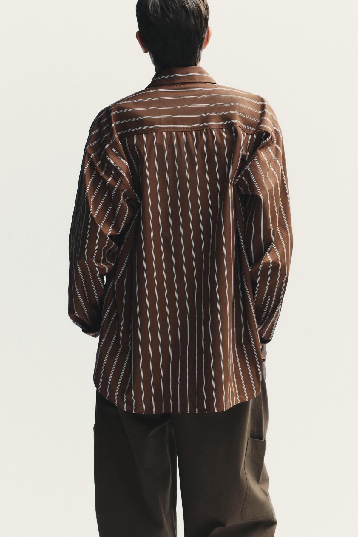 자라 오버핏 스트라이프 긴팔 셔츠 4764/105 DARK BROWN - 상세 이미지 5