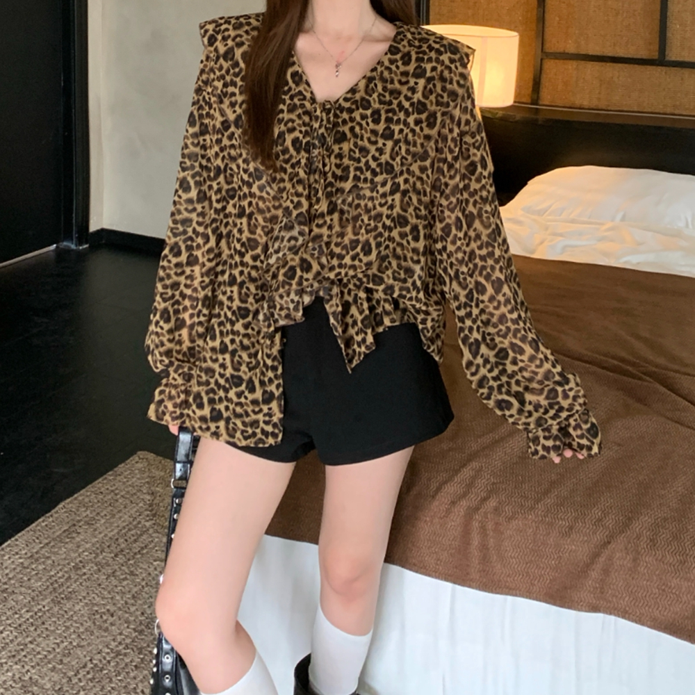호피블라우스 보헤미안 러플 레이어드 가을 블라우스 이미지 8