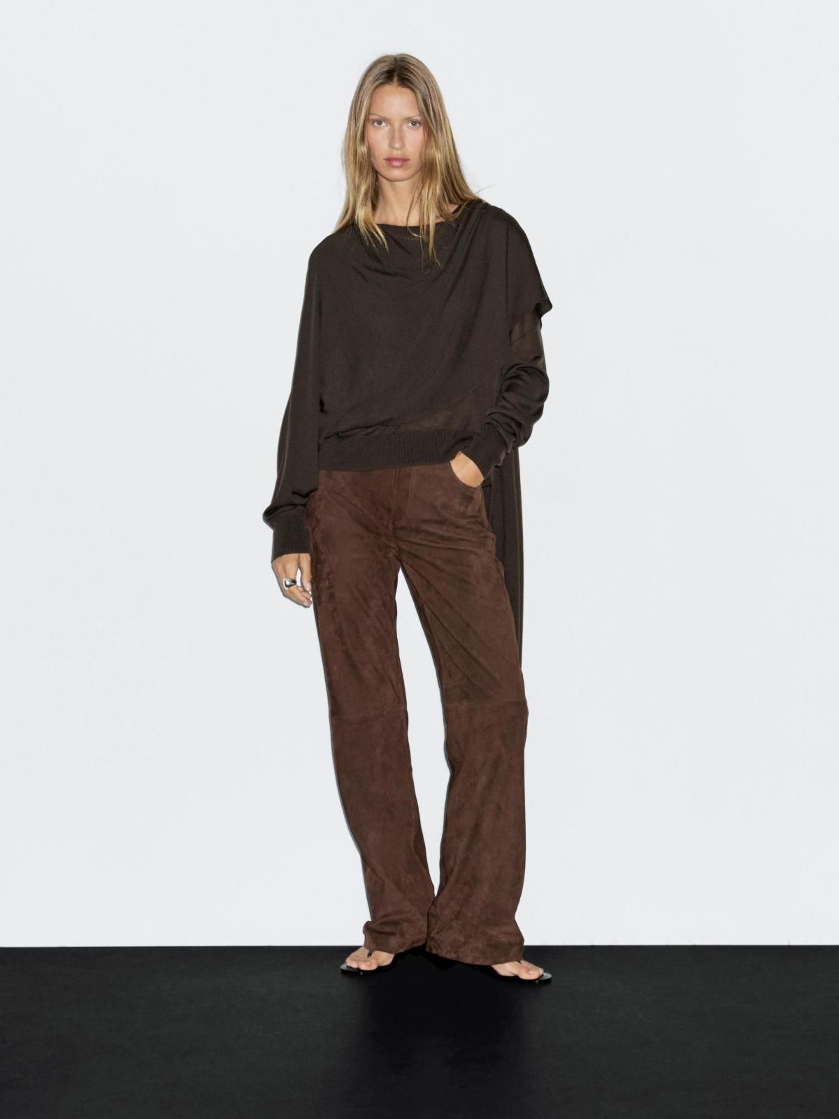 마시모두띠 오버핏 라운드넥 스카프 니트 스웨터 5738/838 BROWN - 상세 이미지 2