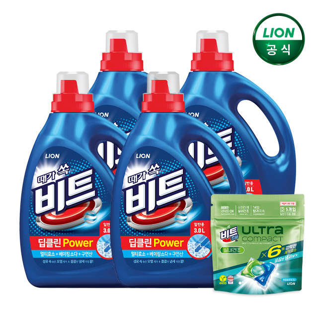 비트 딥클린 파워세탁 액체 세탁세제 3L 본품x4개+캡슐 5입