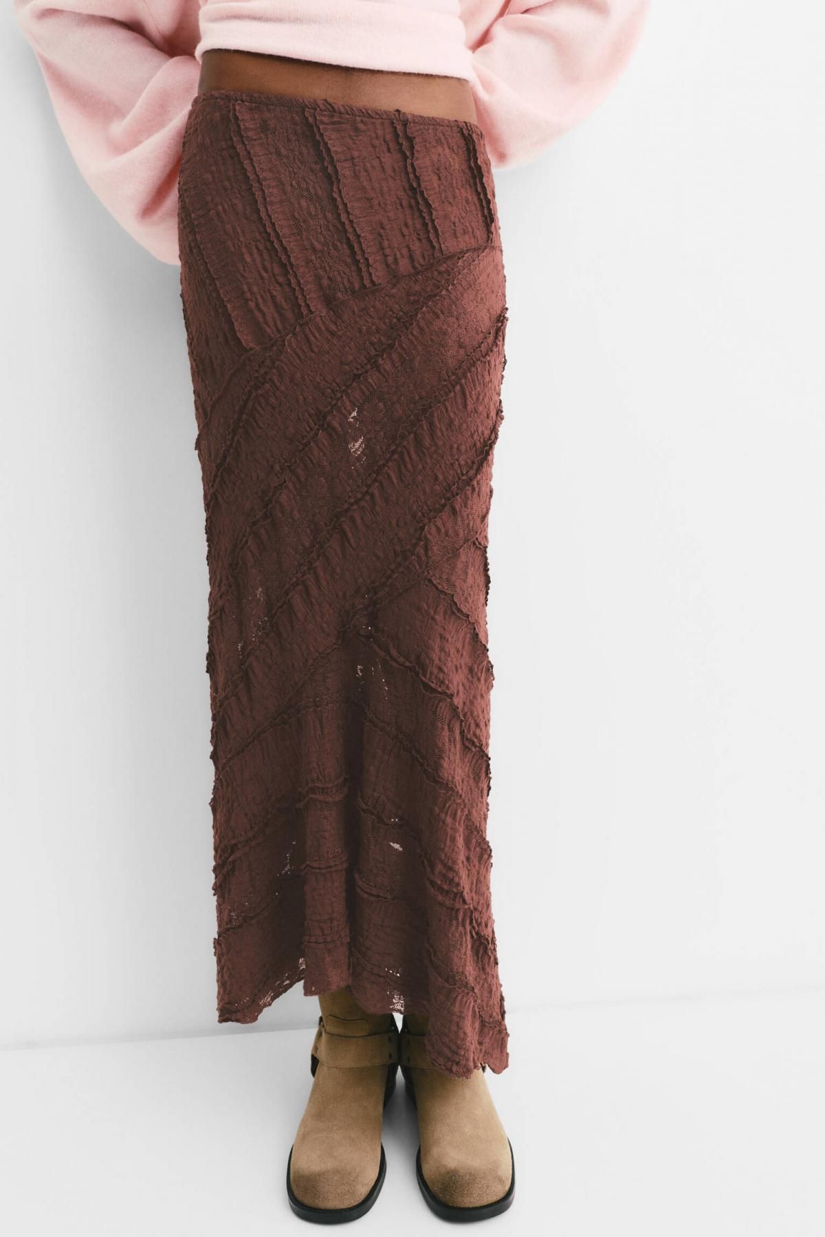 풀앤베어 엘라스틱 레이스 롱 스커트 7400/344 BROWN - 상세 이미지 5
