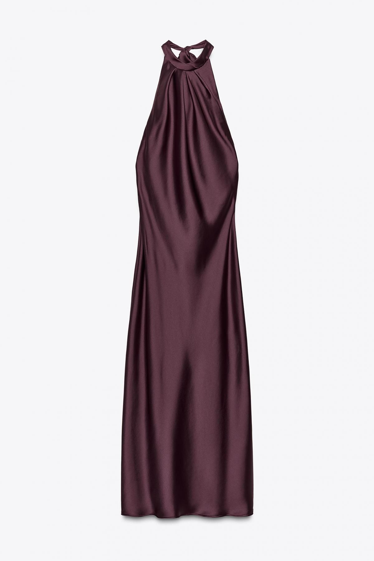 자라 실키 홀터넥 오픈백 미디 원피스 1165/164 BURGUNDY - 메인 이미지