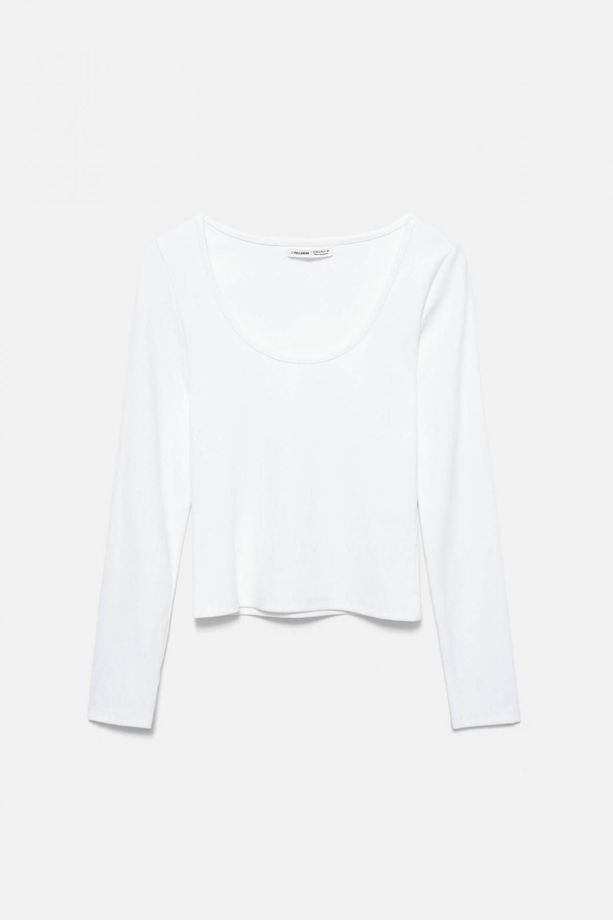 풀앤베어 베이직 슬림핏 골지 라운드넥 긴팔 티셔츠 7152/302 WHITE - 상품 이미지