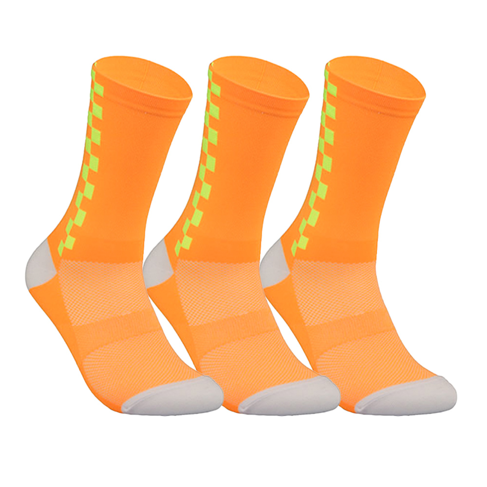 브로니스 클래식 스포츠 자전거 라이딩 사이클링 양말 3세트 네온체크 오렌지, S1 225-255mm - 상품 이미지