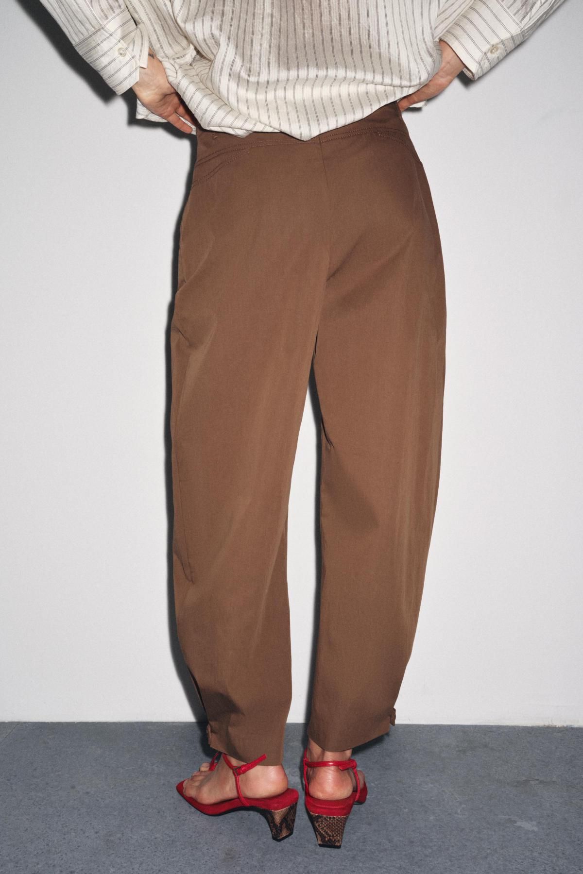 자라 테크니컬 코튼블렌드 다트 벨트루프 팬츠 8089/325 BROWN - 상세 이미지 3