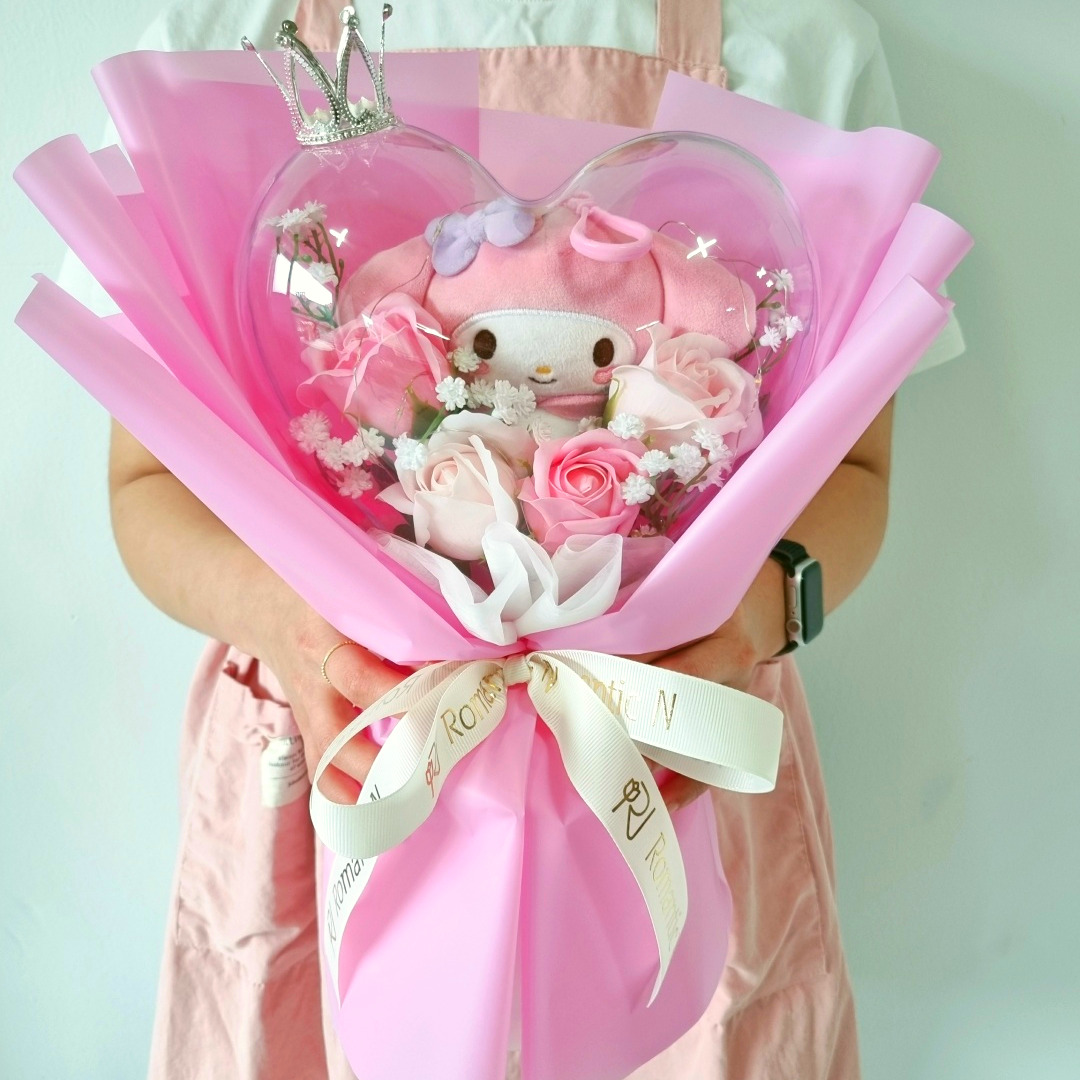 졸업식 인형 꽃다발 산리오 마이멜로디 LED 하트풍선 꽃다발 유치원 학예회 연주회 어린이 제품 이미지