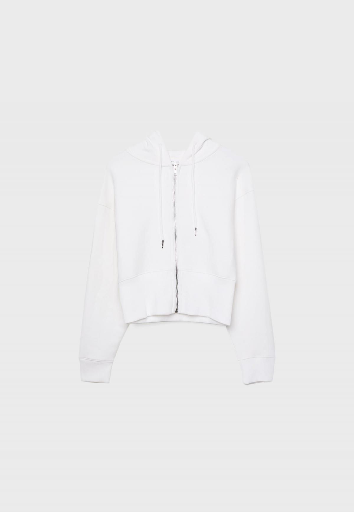 스트라디바리우스 화이트 크롭핏 집업 후드티 6541/393 ECRU - 상품 이미지