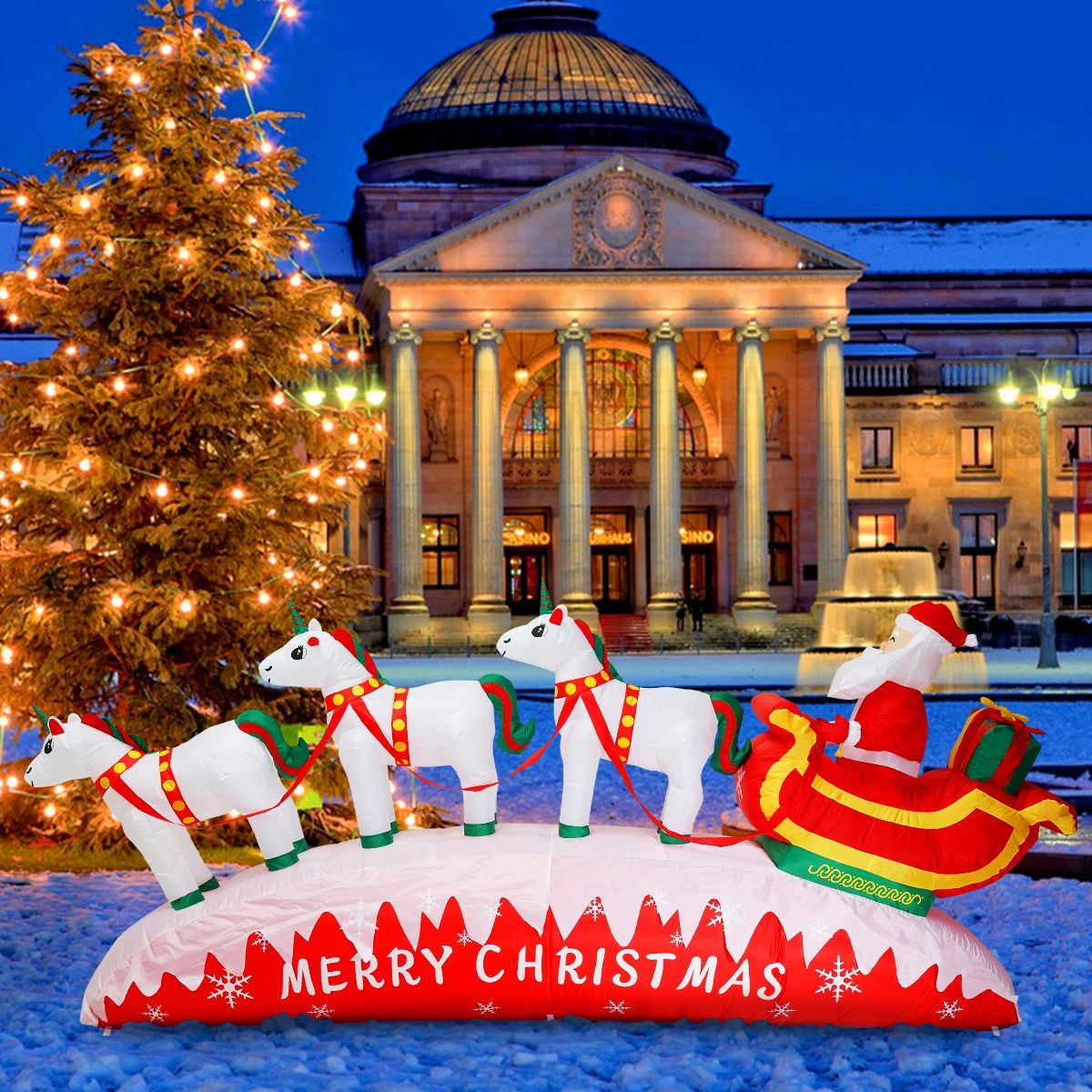 크리스마스풍선 장식 산타 썰매 포토존 3m 세 마리 유니콘 트롤리 유럽 규격