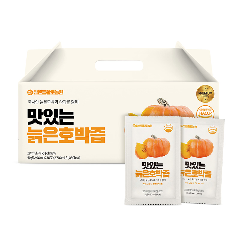 [국내산] 참앤들황토농원 국내산 맛있는 늙은 호박즙 90ml 30포, 1개