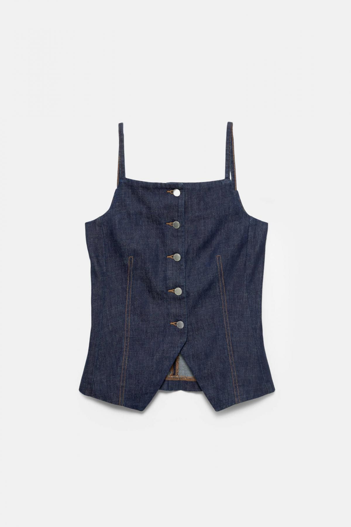 풀앤베어 데님 스트랩 민소매 버튼업 셔링 탑 7472/392 NAVY - 메인 이미지