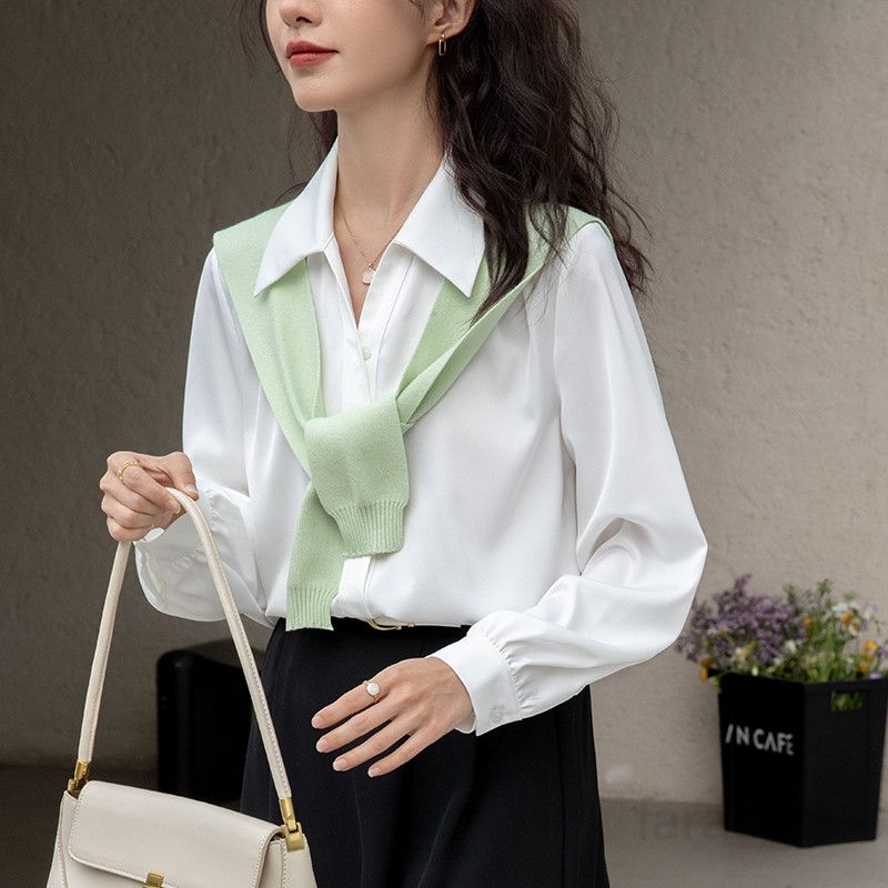 여성 여름 루즈 새틴 긴팔 블라우스 화이트 탑 데일리 셔츠 시원한 캐주얼 스타일 다양하게 활용 가능한 외출용 패션 아이템 - 상세 이미지 5