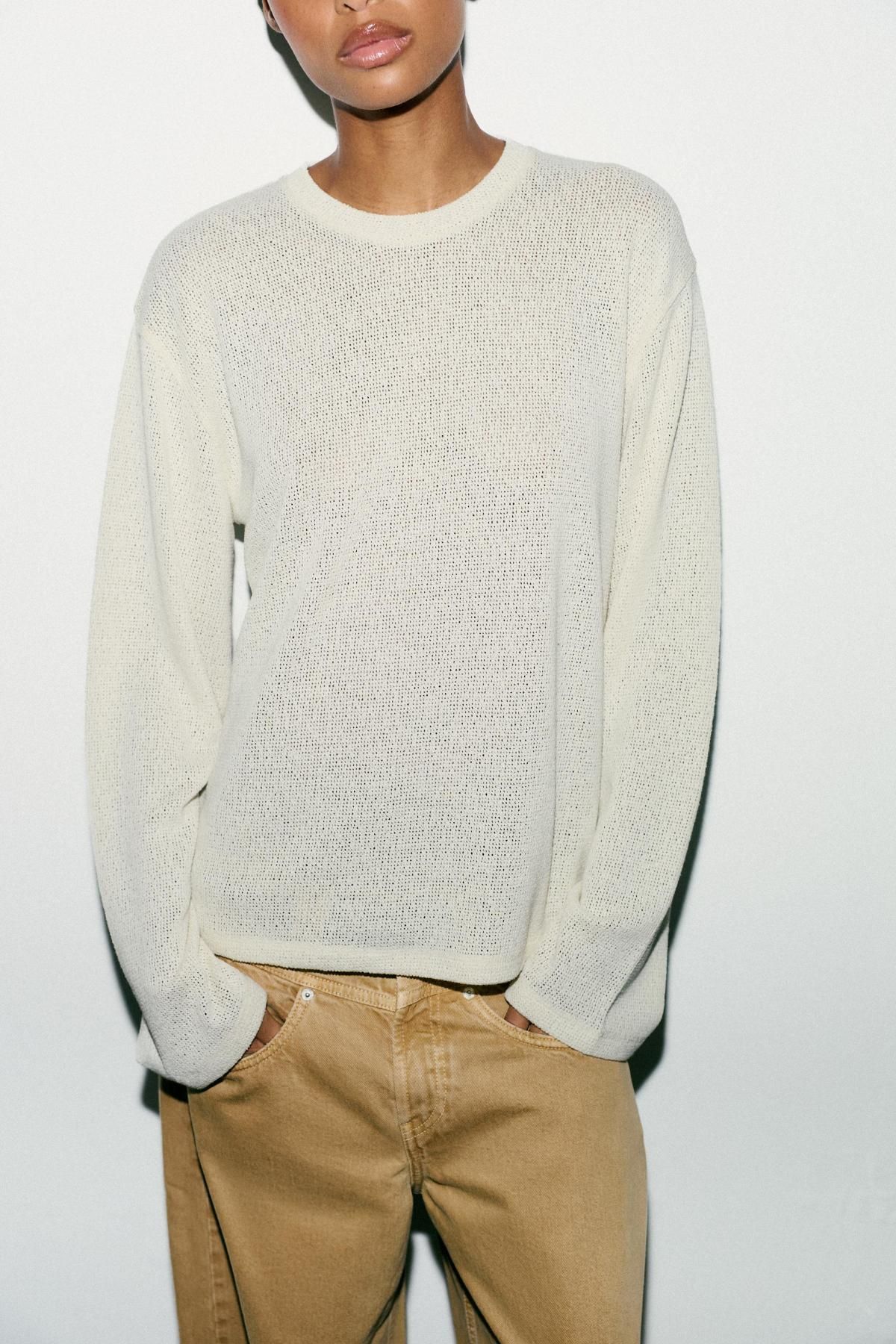 자라 컷아웃 라운드넥 니트 탑 0347/805 OYSTER-WHITE - 상세 이미지 3