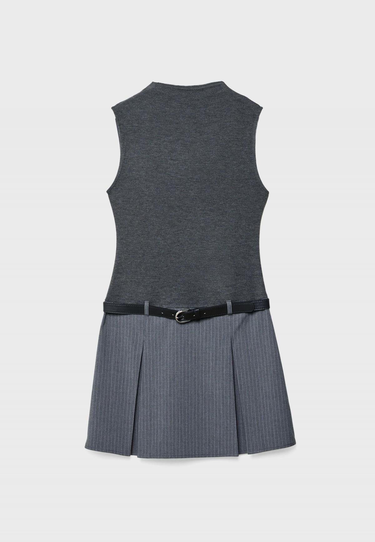 스트라디바리우스 배색 스트라이프 벨트 미니 원피스 6372/840 GREY MELANGE - 상품 이미지