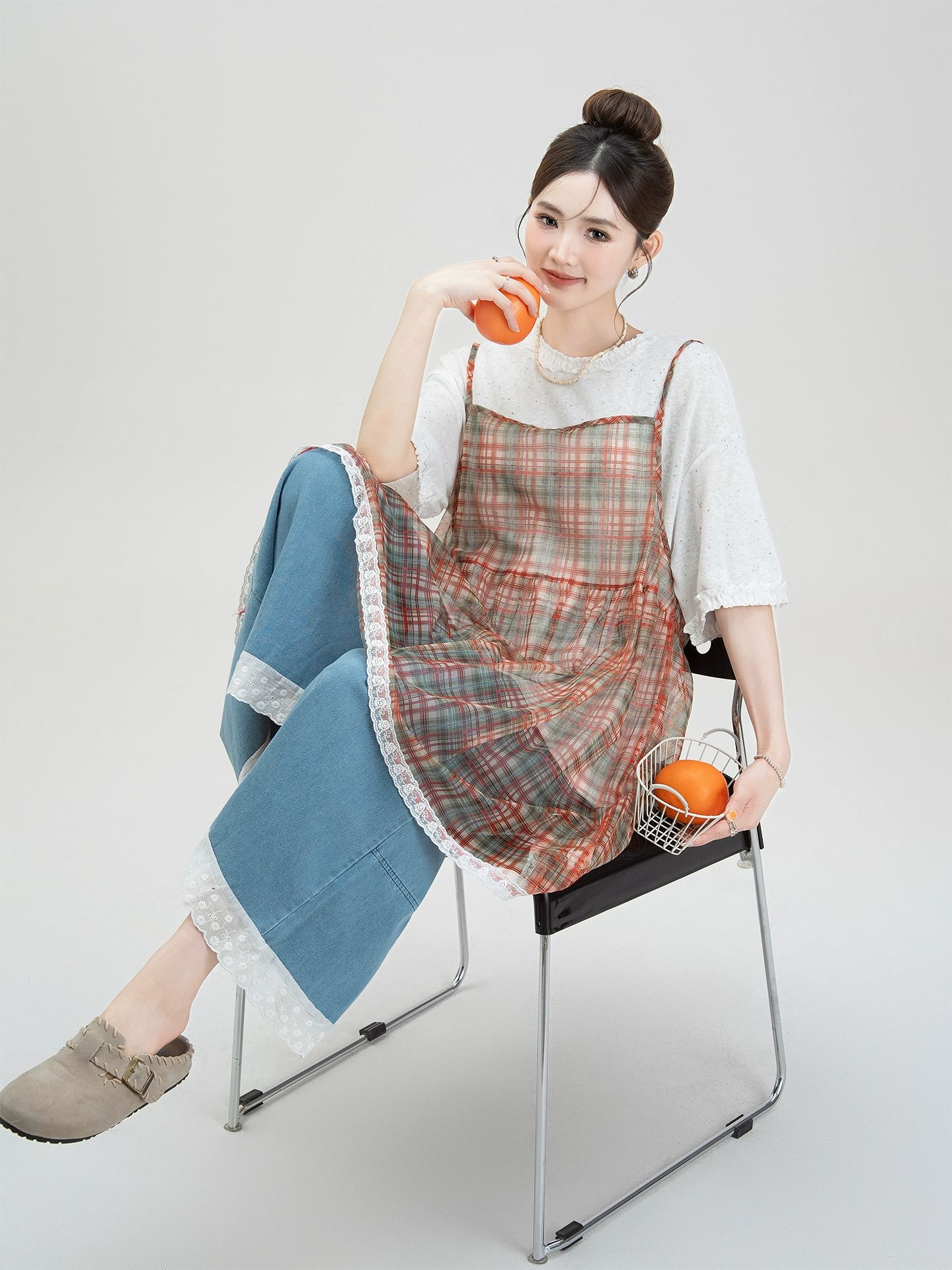 여성 편안한 린넨 마담 반바지 여름 통바지 리넨 핀턱 레드 스팽글 드레스 상점판 장바구니에 S 155 80A - 상세 이미지 3