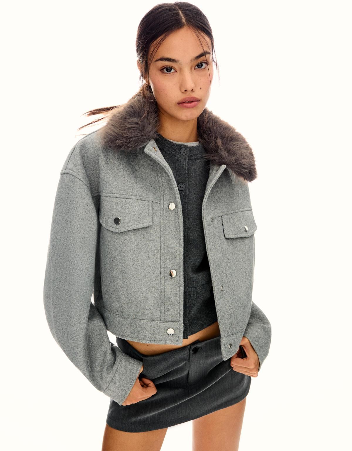 버쉬카 테크니컬 소프트 퍼 칼라 트러커 재킷 6650/758 GREY - 상세 이미지 5
