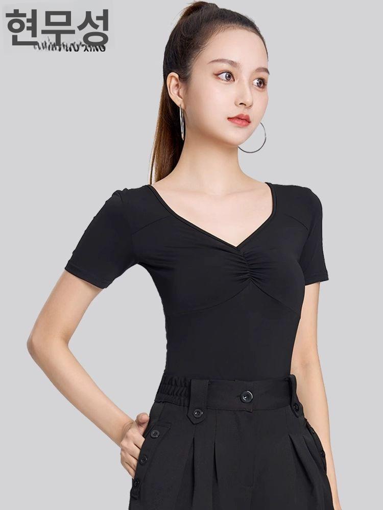 방송 사교 댄스복 스팽글 여름 공연복 라인댄스상의 블랙 M - 상세 이미지 5