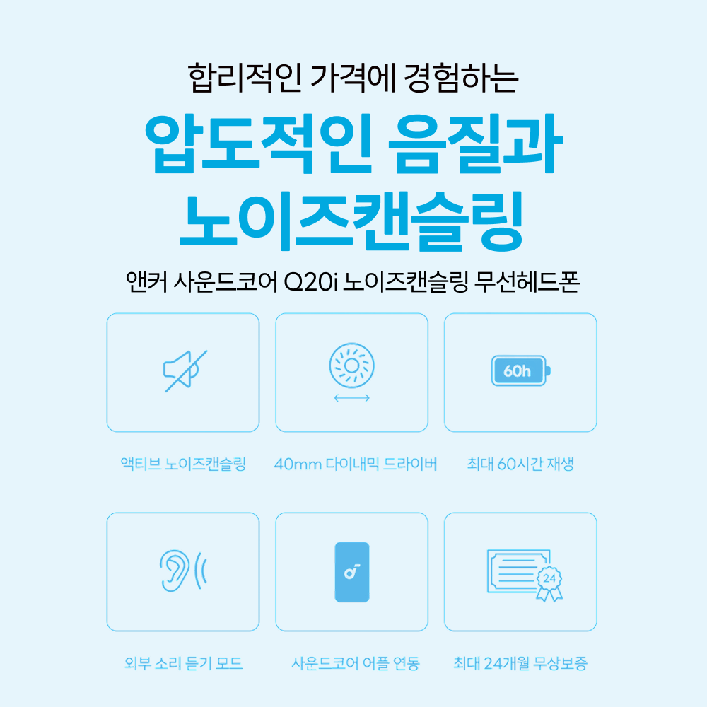 앤커 사운드코어 Q20i 노이즈캔슬링 무선헤드폰 A3004 이미지 3