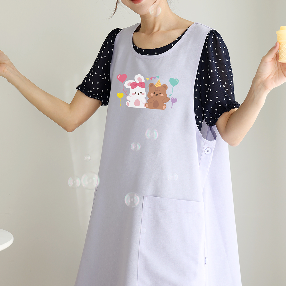 [미소쌤] 솜사탕 파티프렌즈 앞치마 라벤더 어린이집 보육교사 캐릭터 원피스