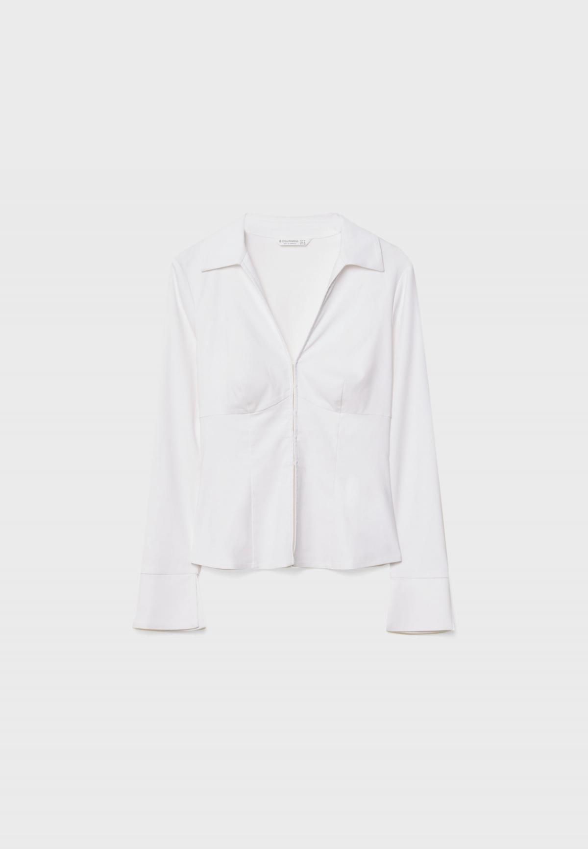 스트라디바리우스 테크니컬 슬림핏 브이넥 긴팔 셔츠 6056/363 WHITE - 메인 이미지