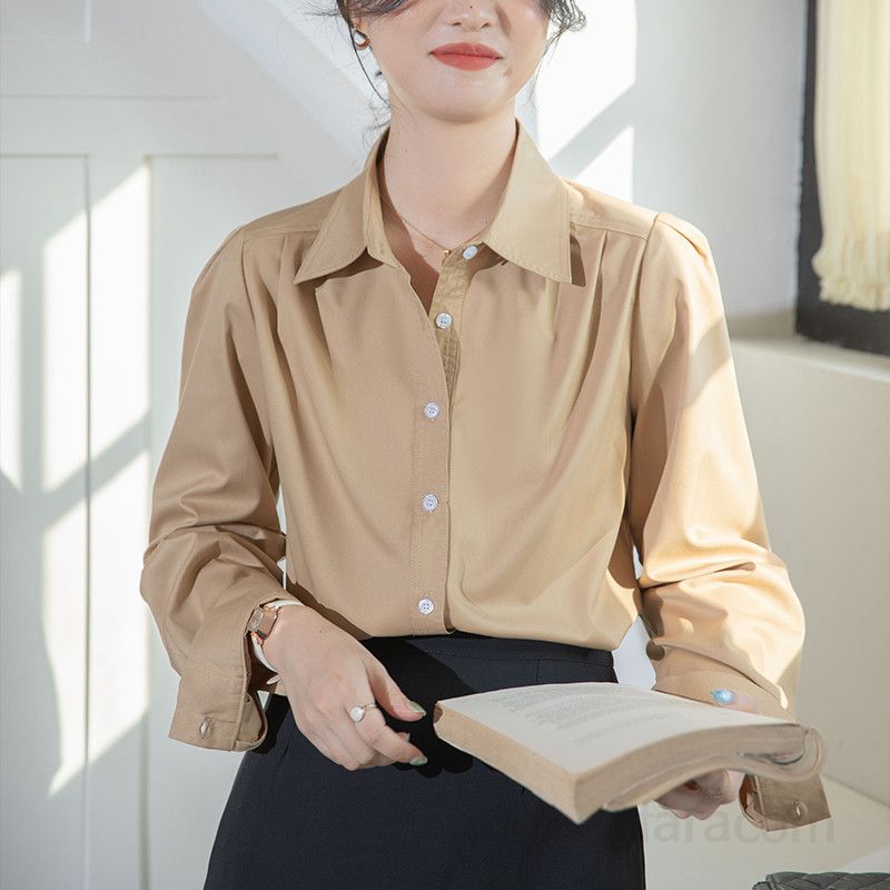 여성 긴팔 셔츠 가을 데일리 코튼 소재 통근용 캐주얼 스타일 흰색 상의 모던한 디자인 편안한 착용감 실용적인 여성용 셔츠 - 상품 이미지