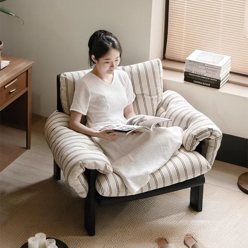 복고풍 싱글소파 프랑스 줄무늬 침실 중세 엔틱의자 스트라이프-검은프레임 - 상품 이미지