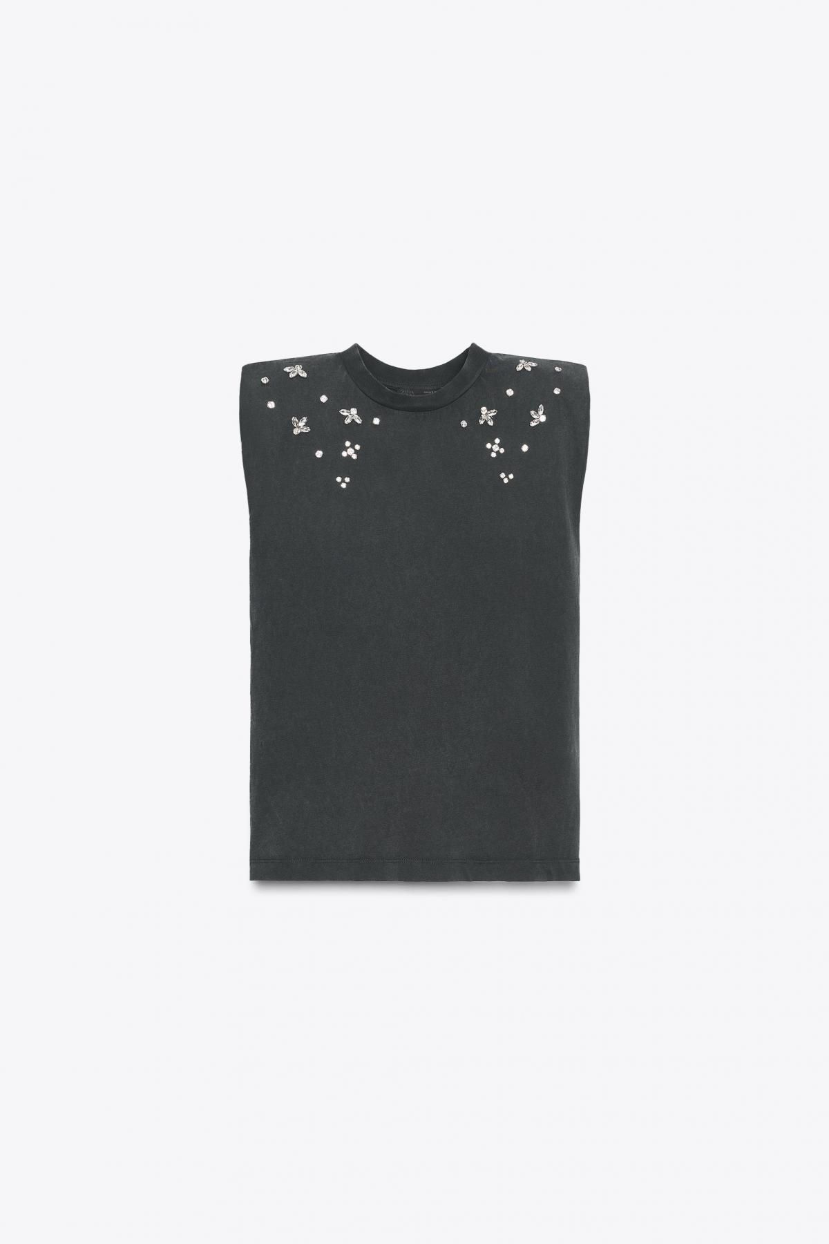 자라 주얼 숄더패드 민소매 티셔츠 6050/012 ANTHRACITE GREY - 메인 이미지