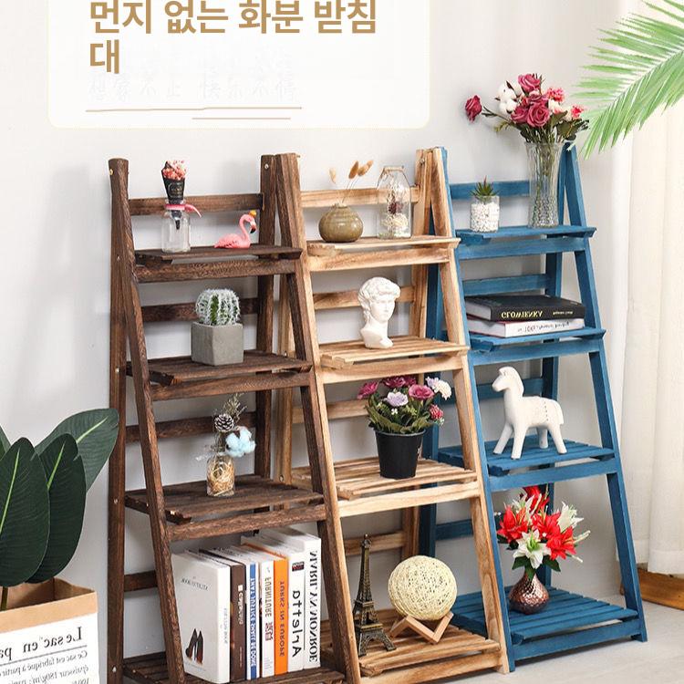 벽장식장 고재선반 클래식 서재 앤틱 화분 진열대 인테리어 다용도 3겹 접이식 3단 경구운색 - 상세 이미지 3