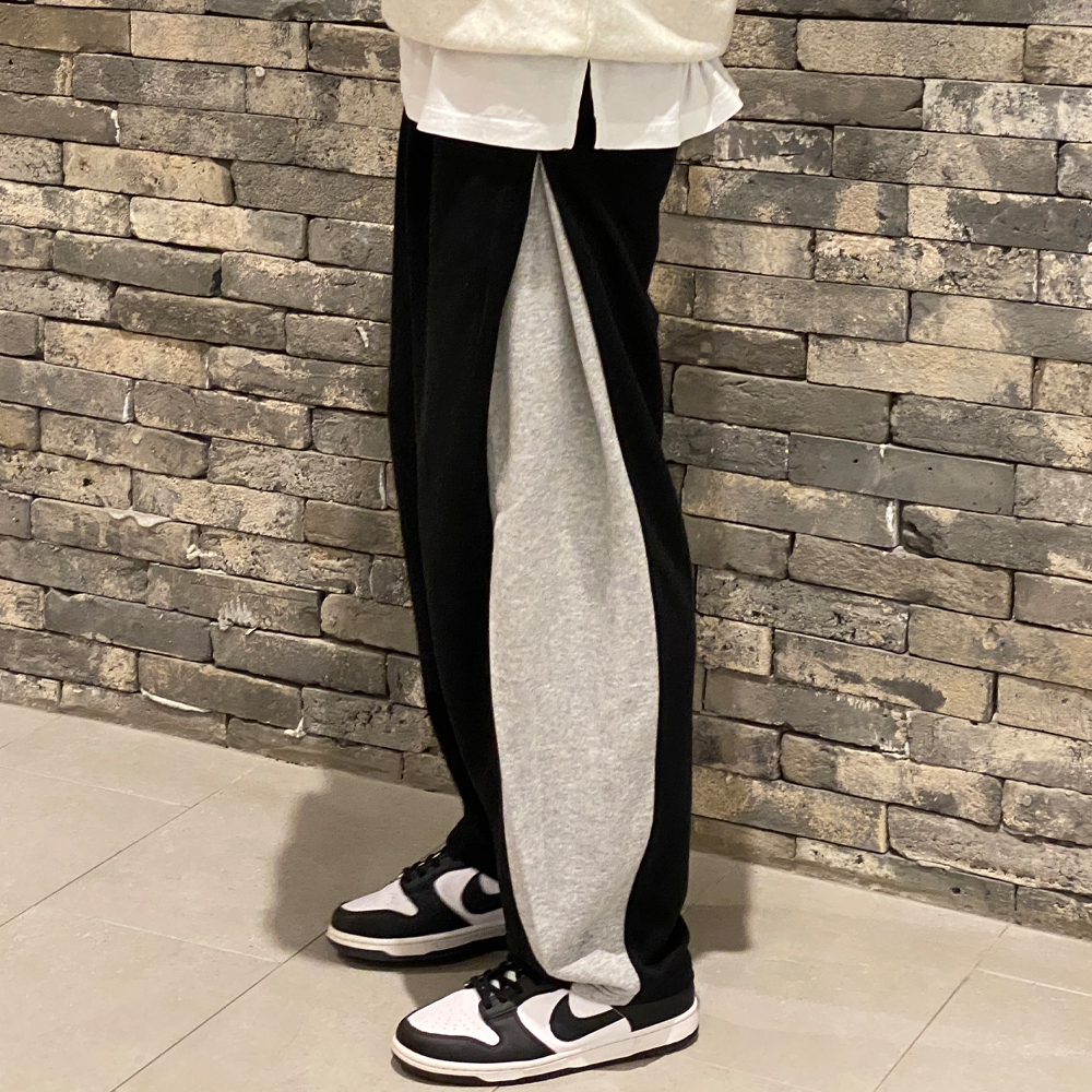 남자 코튼 원턱 와이드 배색 트레이닝 추리닝 운동복 팬츠 - 상세 이미지 3