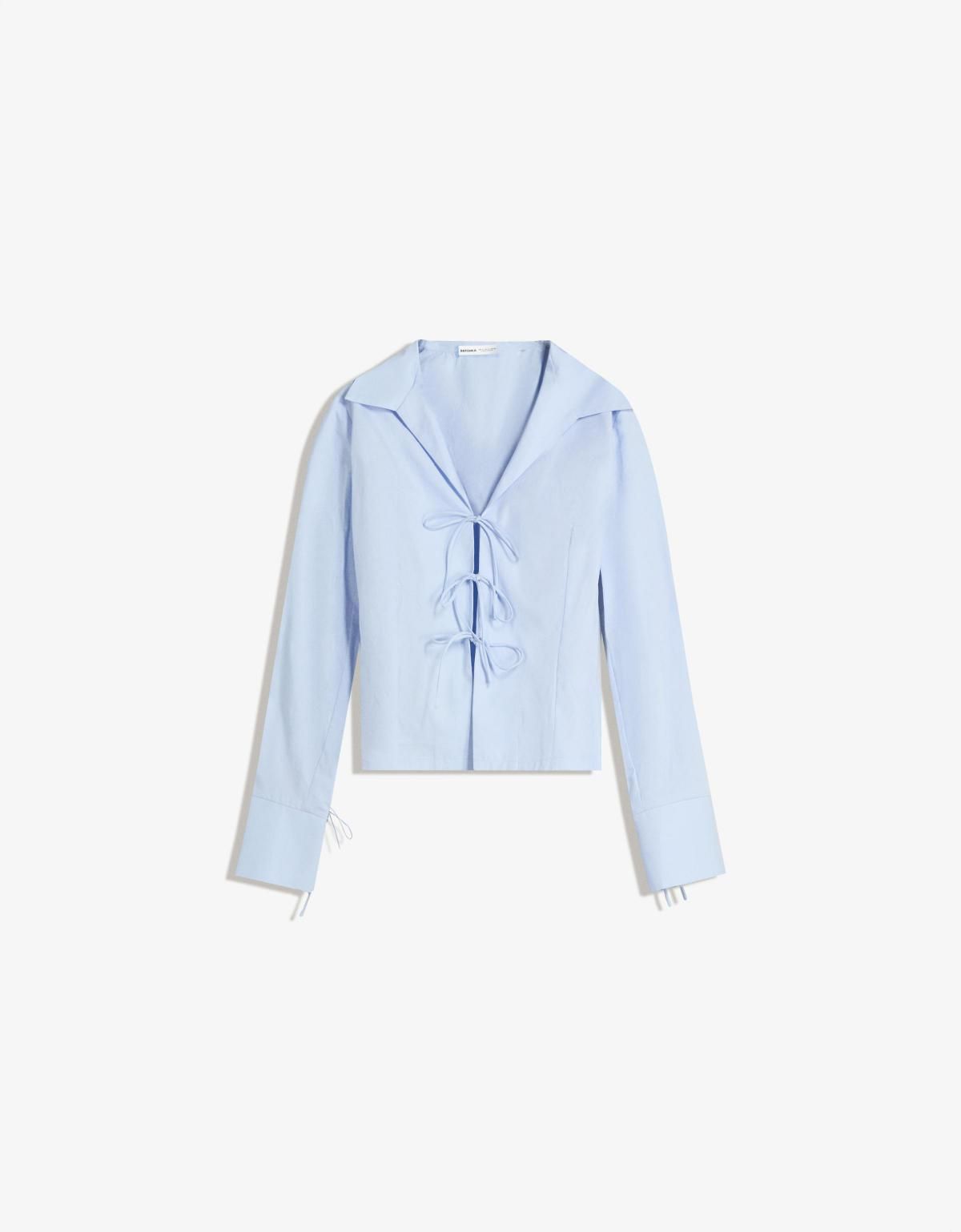 버쉬카 슬림핏 리본 타이 크롭 셔츠 6272/692 LIGHT BLUE - 상세 이미지 2